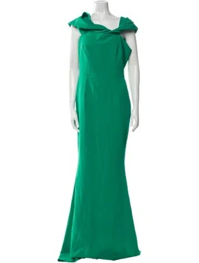 Pre-owned Safiyaa One-shoulder Long Dress In Green