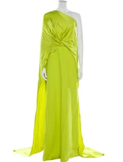 Pre-owned Safiyaa One-shoulder Long Dress In Green