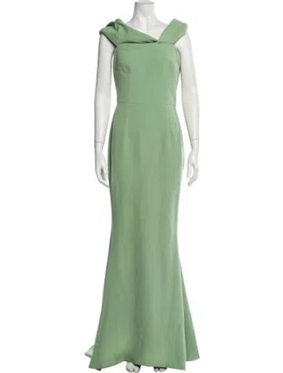 Pre-owned Safiyaa One-shoulder Long Dress In Green