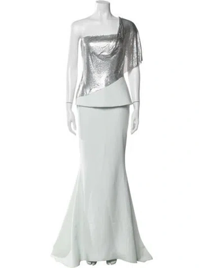 Pre-owned Safiyaa One-shoulder Long Dress In Green