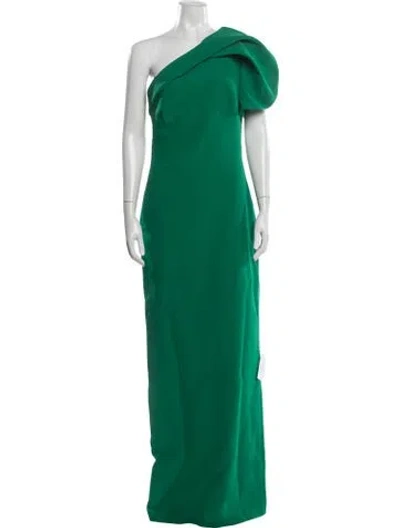 Pre-owned Safiyaa One-shoulder Long Dress In Green