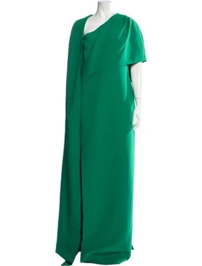 Pre-owned Safiyaa One-shoulder Long Dress In Green