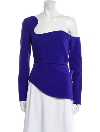 Pre-owned Safiyaa One-shoulder Long Sleeve Blouse W/ Tags In Blue