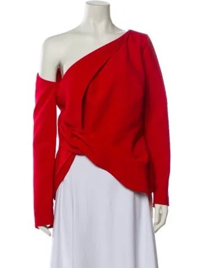 Pre-owned Safiyaa One-shoulder Long Sleeve Blouse W/ Tags In Red