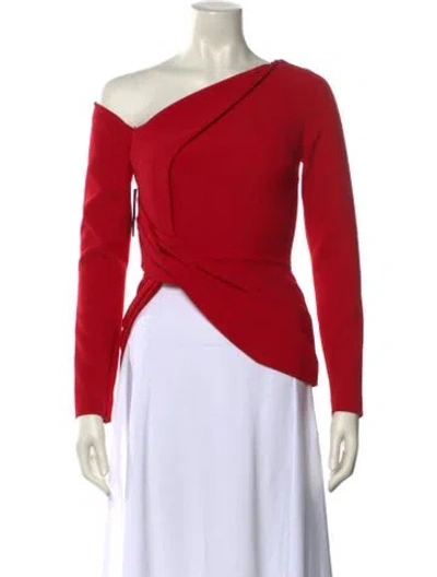 Pre-owned Safiyaa One-shoulder Long Sleeve Crop Top W/ Tags In Red