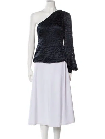 Pre-owned Safiyaa One-shoulder Long Sleeve Top In Blue
