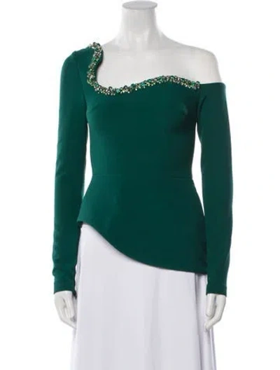 Pre-owned Safiyaa One-shoulder Long Sleeve Top W/ Tags In Green