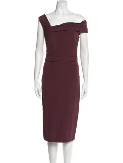 Pre-owned Safiyaa One-shoulder Midi Length Dress In Brown