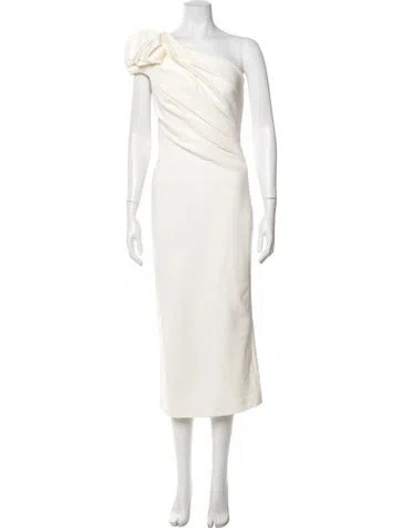 Pre-owned Safiyaa One-shoulder Midi Length Dress In Neutrals