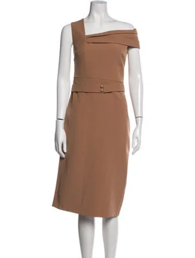 Pre-owned Safiyaa One-shoulder Midi Length Dress In Neutrals