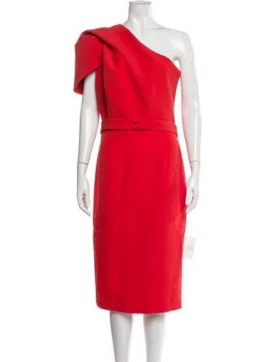 Pre-owned Safiyaa One-shoulder Midi Length Dress In Orange