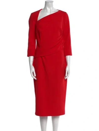 Pre-owned Safiyaa One-shoulder Midi Length Dress In Red