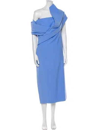 Pre-owned Safiyaa One-shoulder Midi Length Dress W/ Tags In Blue