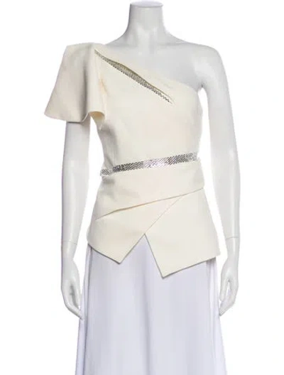 Pre-owned Safiyaa One-shoulder Short Sleeve Top In White