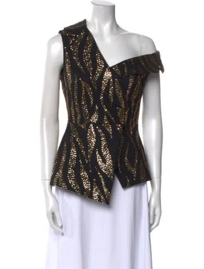 Pre-owned Safiyaa Patterned Asymmetrical Top In Black