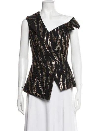 Pre-owned Safiyaa Patterned One-shoulder Blouse In Black