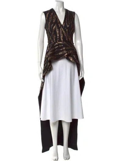 Pre-owned Safiyaa Patterned V-neck Top W/ Tags In Black