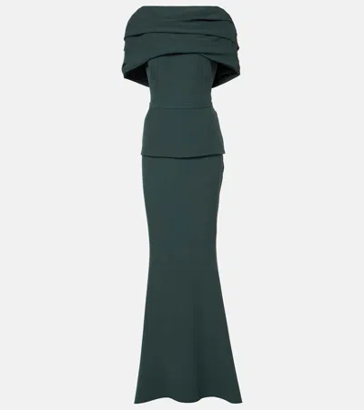 Safiyaa Pleated Caped Crêpe Gown In Green