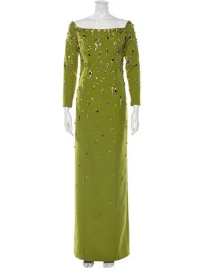Pre-owned Safiyaa Printed Long Dress In Green