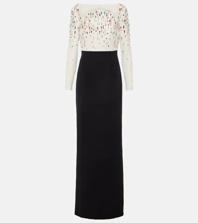 Safiyaa Racha Embroidered Gown In Ivory With Multi-brights On Bl