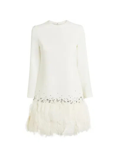 Safiyaa Reffie Feather-trim Crystal-embellished Mini Dress In White