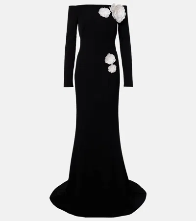 Safiyaa Rory Floral-appliqué Crêpe Gown In Black