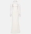 Safiyaa Roshana Sash Crêpe Gown With Gloves In White