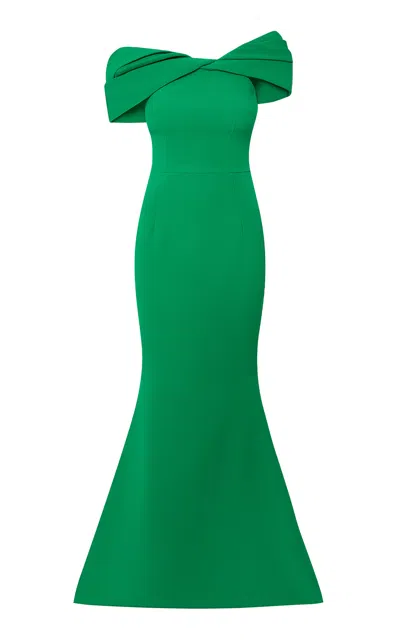 Safiyaa Rossa Off-the-shoulder Stretch-crepe Gown In Green