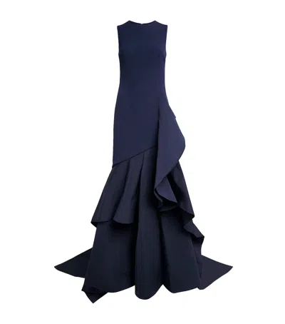 Safiyaa Ruffle Cons Gown In Navy