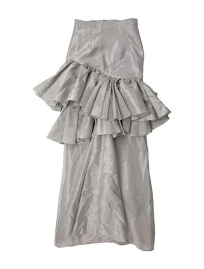 Pre-owned Safiyaa Ruffle Embellishment Long Skirt W/ Tags In Gray