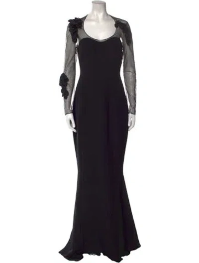 Pre-owned Safiyaa Scoop Neck Long Dress In Black