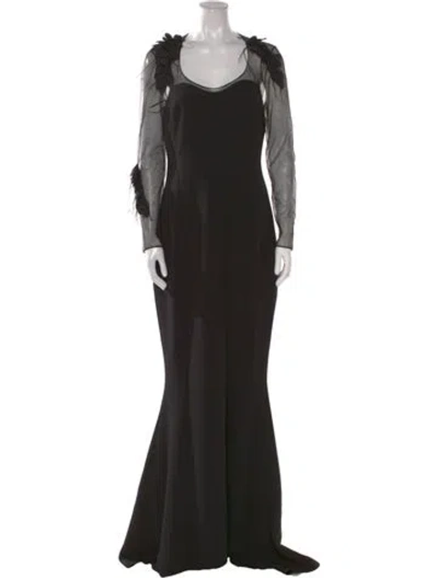 Pre-owned Safiyaa Scoop Neck Long Dress In Black