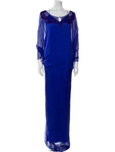 Pre-owned Safiyaa Scoop Neck Long Dress In Blue