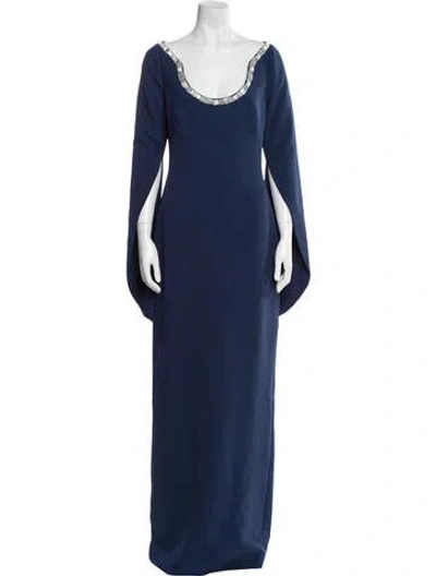 Pre-owned Safiyaa Scoop Neck Long Dress In Blue