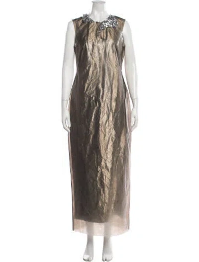 Pre-owned Safiyaa Scoop Neck Long Dress In Silver