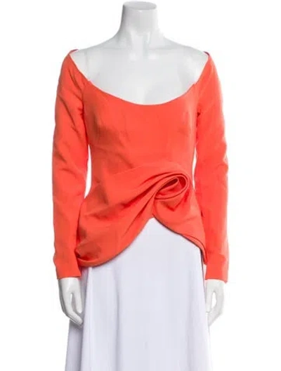 Pre-owned Safiyaa Scoop Neck Long Sleeve Blouse In Orange