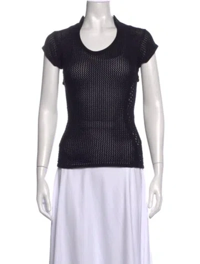 Pre-owned Safiyaa Scoop Neck Short Sleeve Top In Black