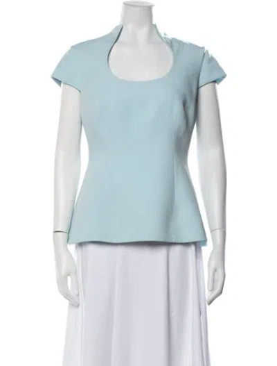 Pre-owned Safiyaa Scoop Neck Short Sleeve Top In Blue