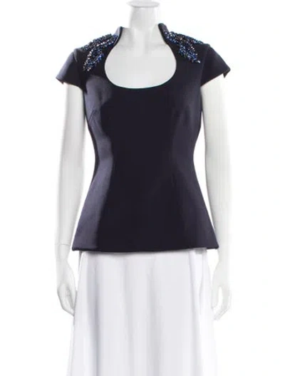 Pre-owned Safiyaa Scoop Neck Short Sleeve Top W/ Tags In Blue