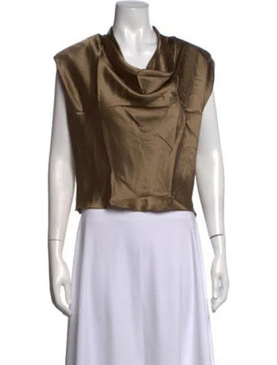 Pre-owned Safiyaa Silk Cowl Neck Blouse In Brown