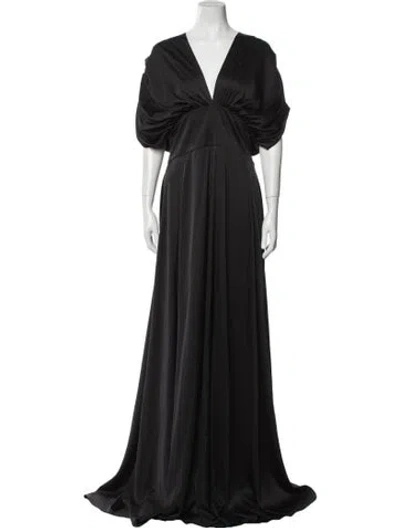 Pre-owned Safiyaa Silk Long Dress In Black