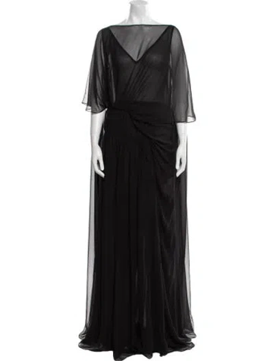 Pre-owned Safiyaa Silk Long Dress In Black