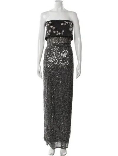 Pre-owned Safiyaa Silk Long Dress In Black