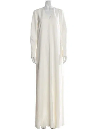 Pre-owned Safiyaa Silk Long Dress In Neutrals