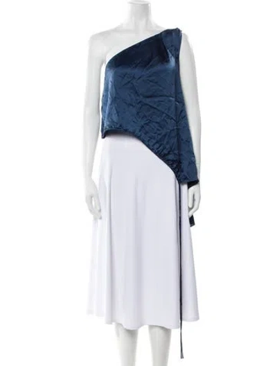 Pre-owned Safiyaa Silk One-shoulder Crop Top In Blue