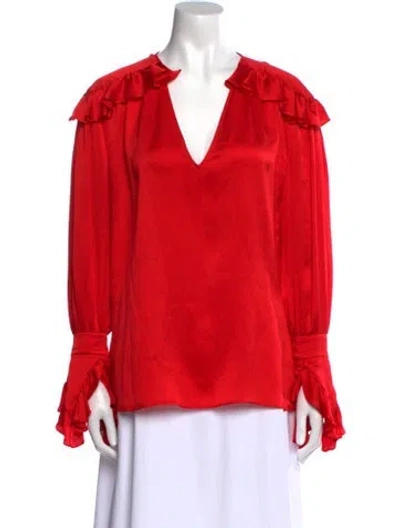 Pre-owned Safiyaa Silk V-neck Blouse In Red