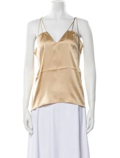 Pre-owned Safiyaa Silk V-neck Top In Neutral