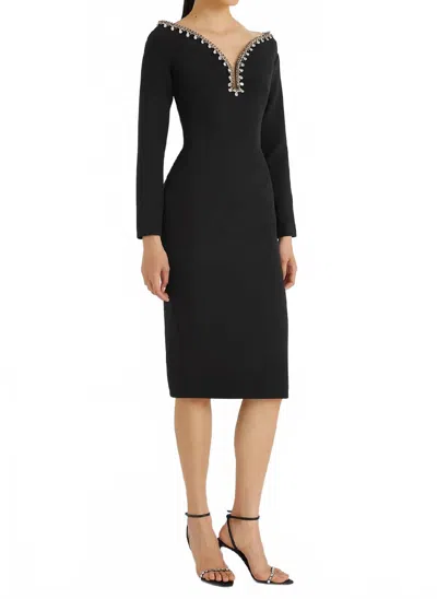 Safiyaa Smyth Midi Dress With Sirius Trim In Black Heavy Crepe