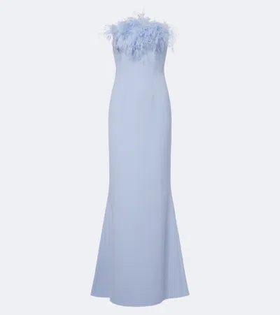 Safiyaa Soshin Feather-trimmed Crêpe Gown In Blue