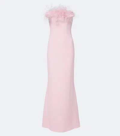 Safiyaa Soshin Feather-trimmed Crêpe Gown In Pink